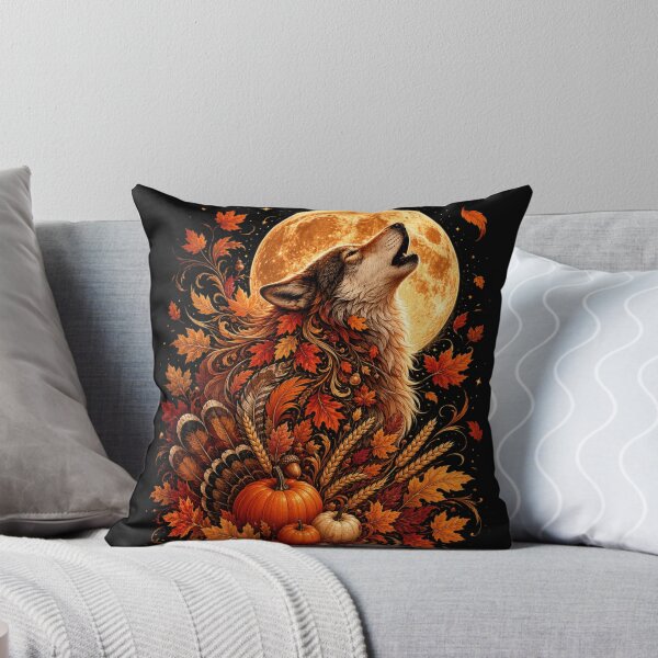Item preview, Thanksgiving Wolf Howling at Harvest Moon - Autumn Pumpkin Fall  designed and sold by NightshadeWolfs.