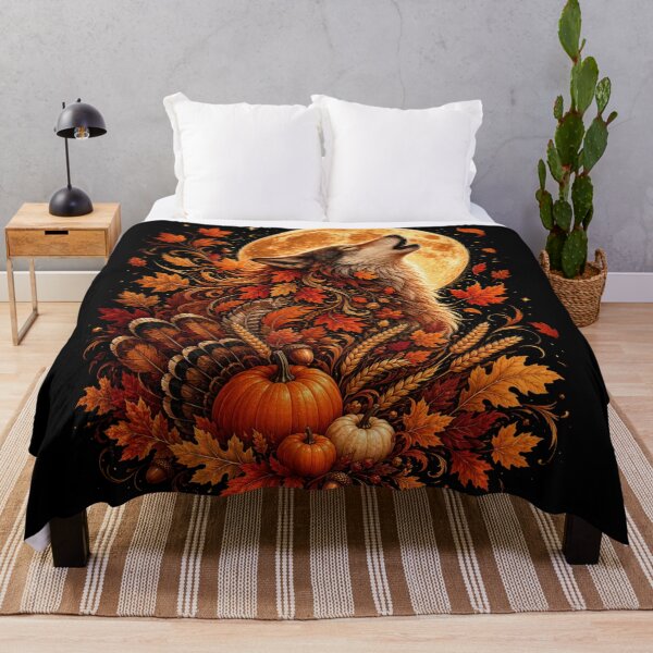 Item preview, Thanksgiving Wolf Howling at Harvest Moon - Autumn Pumpkin Fall designed and sold by NightshadeWolfs.