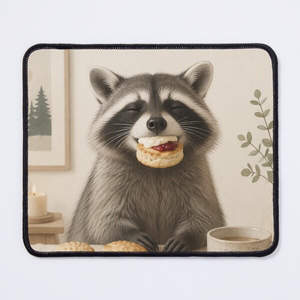 Item preview, Hygge Raccoon & Cream Tea "DELICIOUS" Portrait designed and sold by NickWhittleArt.