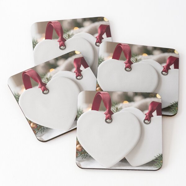 Item preview, Minimalist White Heart Ornaments with Red Ribbon designed and sold by Emily Waters.