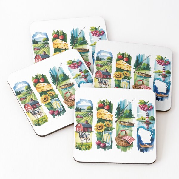 Item preview, Wisconsin Dairyland Watercolor – Cows, Cheese & Cranberries designed and sold by Marie Gems.