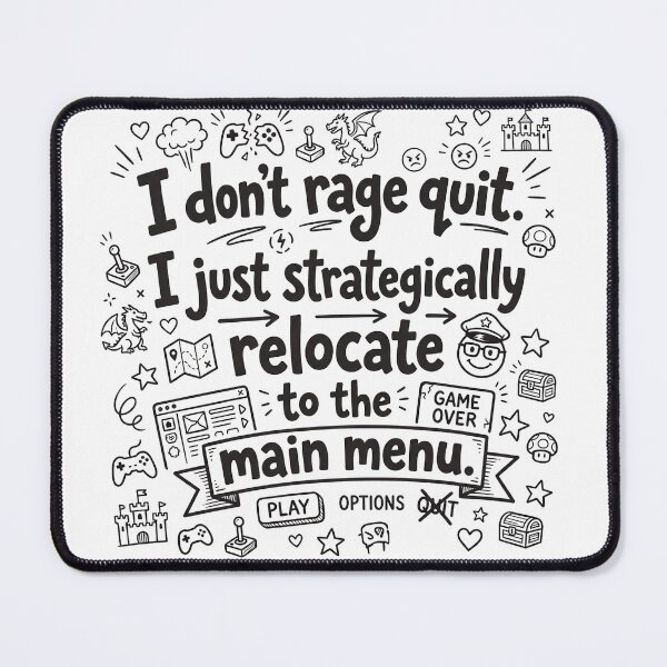 Item preview, I don't rage quit. I just strategically relocate to the main menu. designed and sold by jrzvibe.