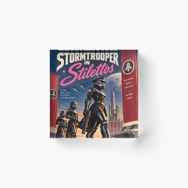 Aperçu de l'œuvre Affiche de science-fiction rétro : Stormtrooper en talons aiguilles créée et vendue par Moviebuff91.