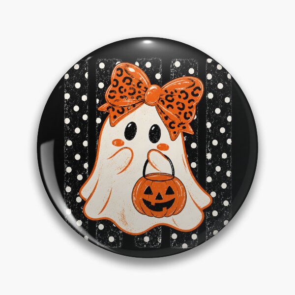 Item preview, Preppy Halloween Ghost Polka Dots Ghost with Leopard Bow and Pumpkin Halloween designed and sold by CatiaStudioArt.
