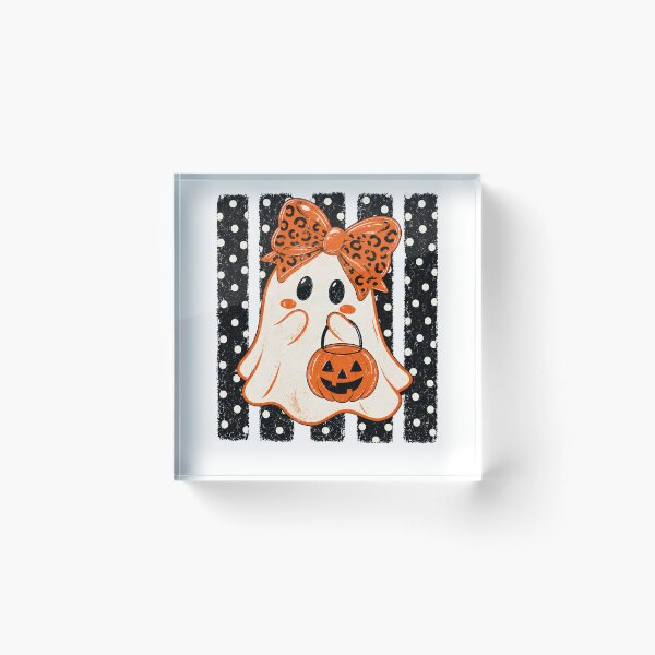 Item preview, Preppy Halloween Ghost Polka Dots Ghost with Leopard Bow and Pumpkin Halloween designed and sold by CatiaStudioArt.