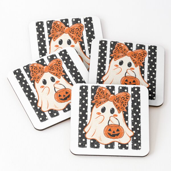 Item preview, Preppy Halloween Ghost Polka Dots Ghost with Leopard Bow and Pumpkin Halloween designed and sold by CatiaStudioArt.