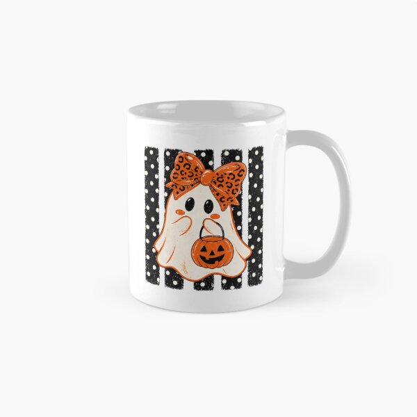Item preview, Preppy Halloween Ghost Polka Dots Ghost with Leopard Bow and Pumpkin Halloween designed and sold by CatiaStudioArt.