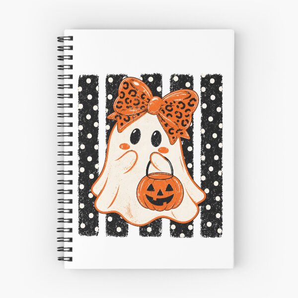 Item preview, Preppy Halloween Ghost Polka Dots Ghost with Leopard Bow and Pumpkin Halloween designed and sold by CatiaStudioArt.
