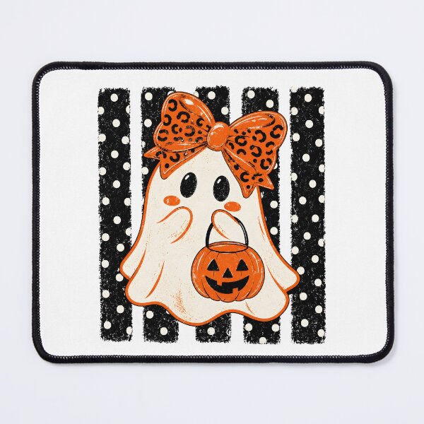 Item preview, Preppy Halloween Ghost Polka Dots Ghost with Leopard Bow and Pumpkin Halloween designed and sold by CatiaStudioArt.
