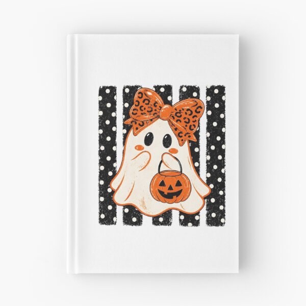 Item preview, Preppy Halloween Ghost Polka Dots Ghost with Leopard Bow and Pumpkin Halloween designed and sold by CatiaStudioArt.