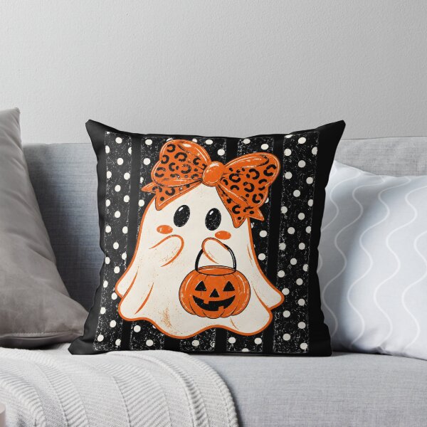 Item preview, Preppy Halloween Ghost Polka Dots Ghost with Leopard Bow and Pumpkin Halloween designed and sold by CatiaStudioArt.