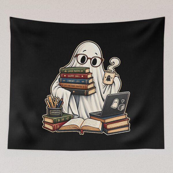 Item preview, Spooktober Ghost Librarian Cozy Reading Funny Halloween Book Lover Design designed and sold by PrintInkLab.