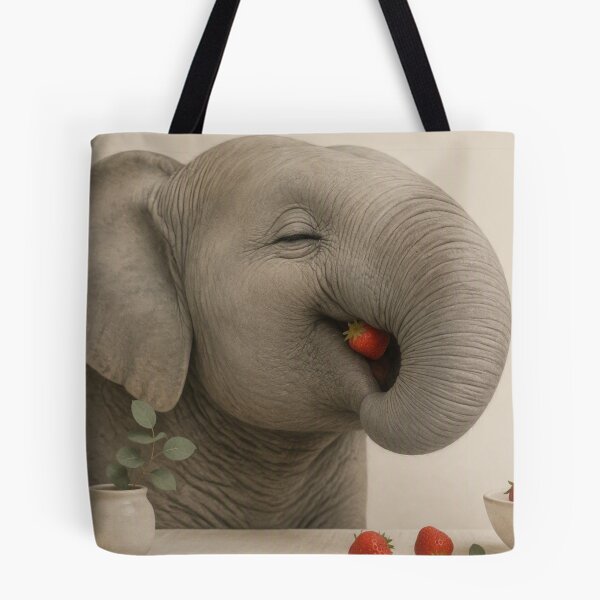 Item preview, Hygge Elephant & Strawberry "DELICIOUS" Portrait designed and sold by NickWhittleArt.