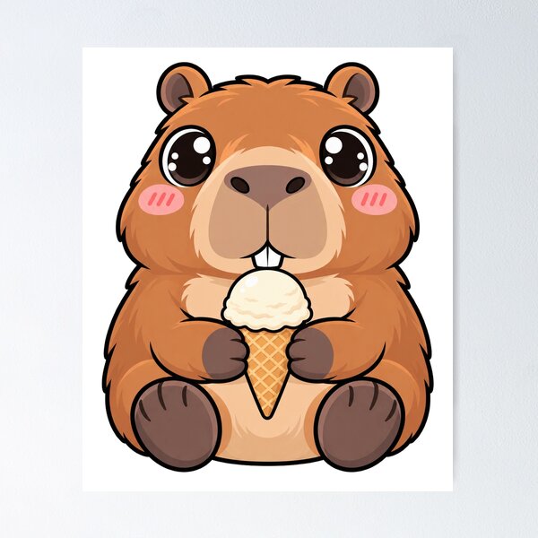 Item preview, Cute Kawaii Capybara With Ice Cream designed and sold by Eternalski.