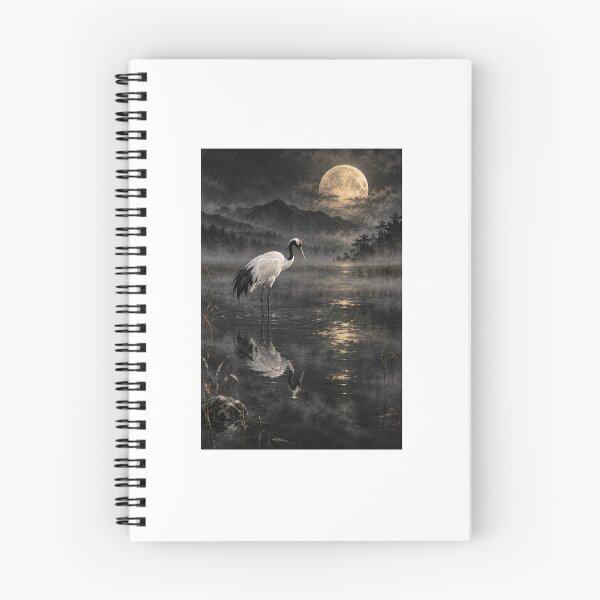 Item preview, Crane Reflection on Black Water – Japanese Sumi-e Crane Art designed and sold by yuryu14yutaka.