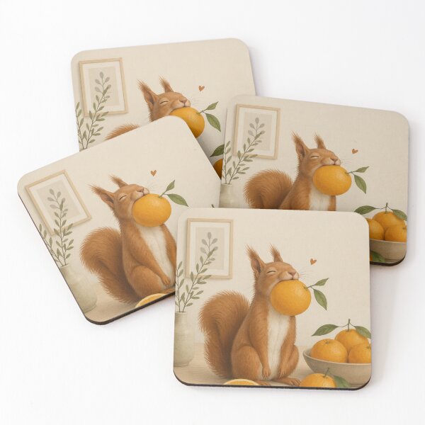 Item preview, Hygge Red Squirrel & Orange "DELICIOUS" Portrait designed and sold by NickWhittleArt.