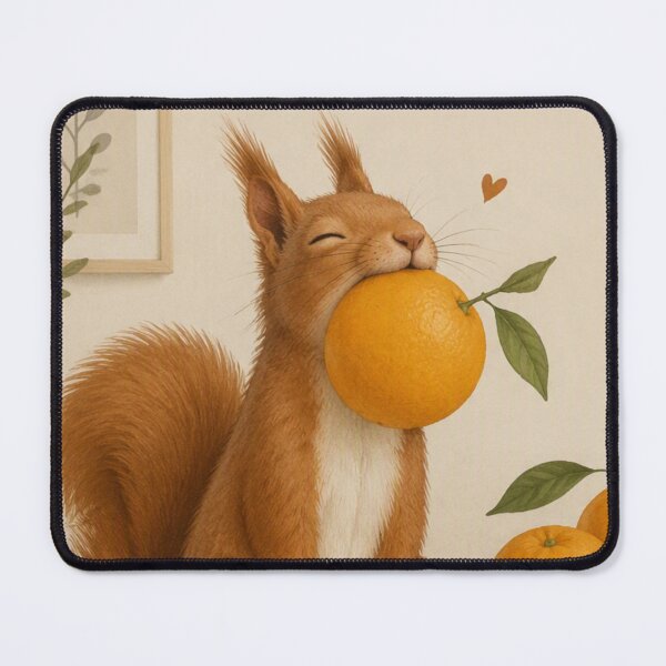 Item preview, Hygge Red Squirrel & Orange "DELICIOUS" Portrait designed and sold by NickWhittleArt.
