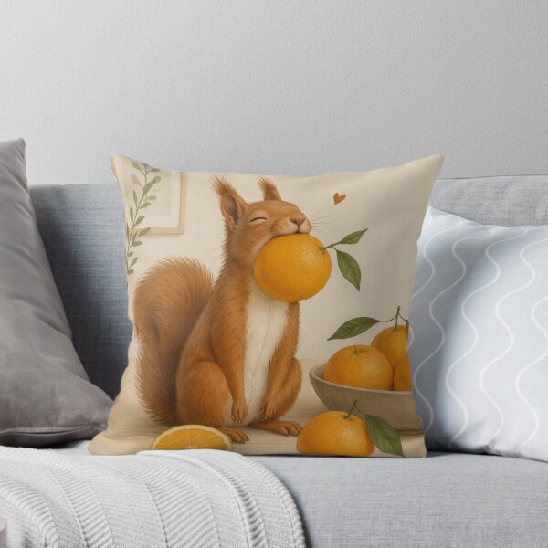 Item preview, Hygge Red Squirrel & Orange "DELICIOUS" Portrait designed and sold by NickWhittleArt.