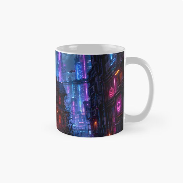 Item preview, Cyberpunk Halloween Haunted House Neon City Skyline designed and sold by Kek-Ina.