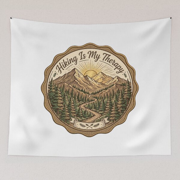 Item preview, Hiking Is My Therapy Badge - Vintage Mountain Trail - Hiking Lover designed and sold by Htkester1.