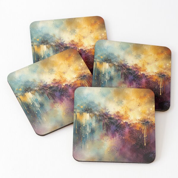 Item preview, Aurora Drips Modern Abstract Art Print in Teal Plum and Gold by Joey Santiago Fine Art designed and sold by Joey Santiago.