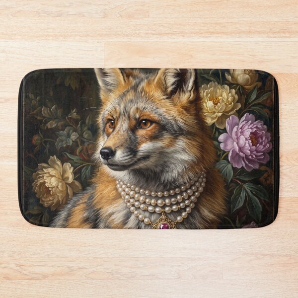 Item preview, Regal Fox Portrait with Peonies and Pearls designed and sold by Real Beast Art.