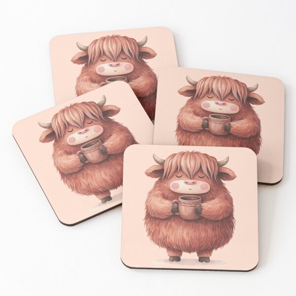 Item preview, Cozy Highland Cow with Coffee — Cute Fluffy Cow & Warm Drink Illustration. designed and sold by SaraSumi.
