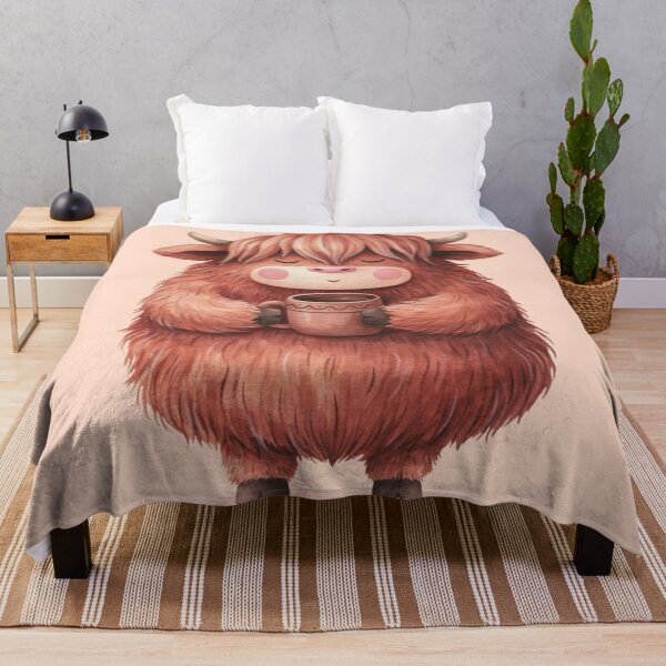 Item preview, Cozy Highland Cow with Coffee — Cute Fluffy Cow & Warm Drink Illustration. designed and sold by SaraSumi.