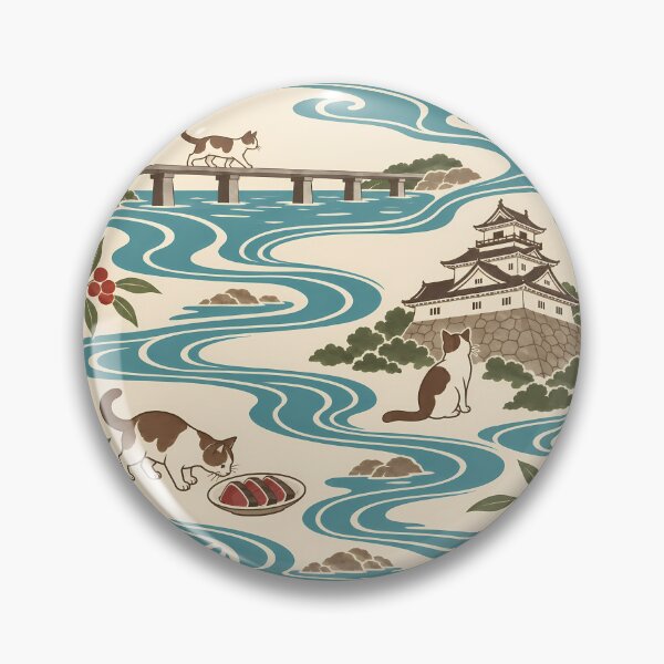Item preview, Kochi Cats Japanese Flowing Water Pattern designed and sold by DAYAMA Japan.