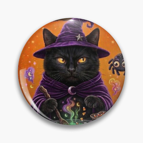 Item preview, Black Cat Witch Stirring Cauldron Halloween Illustration designed and sold by Mindworx21.