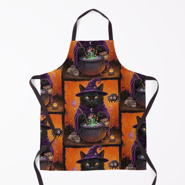 Item preview, Black Cat Witch Stirring Cauldron Halloween Illustration designed and sold by Mindworx21.