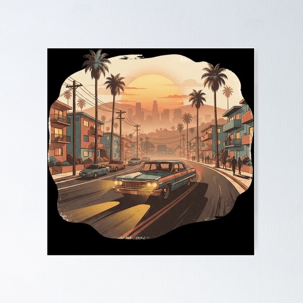 Item preview, Vintage Lowrider Sunset California Boulevard City Art designed and sold by mood-draftsman.