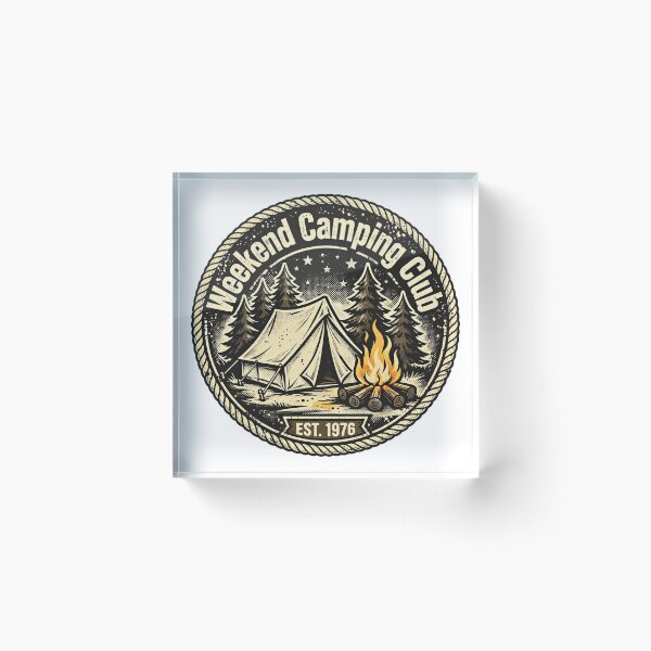 Item preview, Weekend Camping Club Badge - Vintage Camping - Tent Campfire Stars designed and sold by Htkester1.