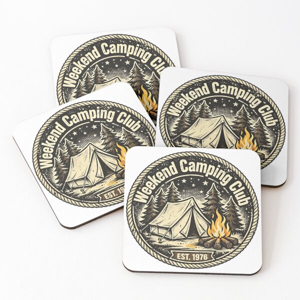 Item preview, Weekend Camping Club Badge - Vintage Camping - Tent Campfire Stars designed and sold by Htkester1.