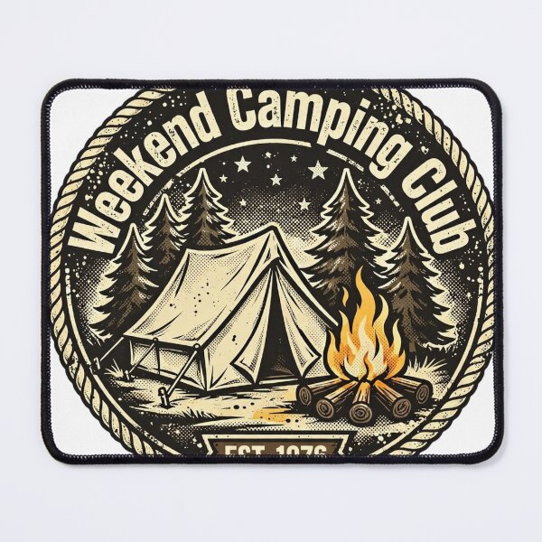 Item preview, Weekend Camping Club Badge - Vintage Camping - Tent Campfire Stars designed and sold by Htkester1.