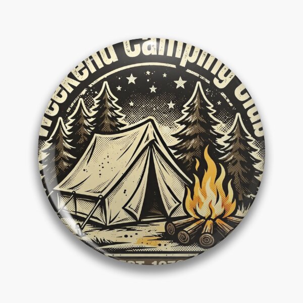 Item preview, Weekend Camping Club Badge - Vintage Camping - Tent Campfire Stars designed and sold by Htkester1.
