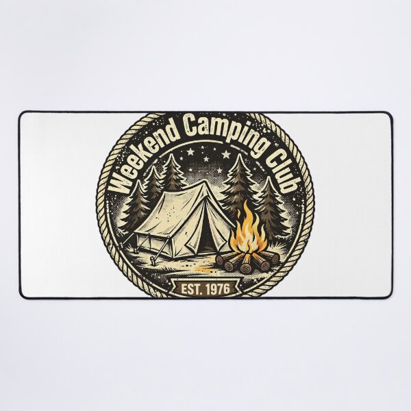 Item preview, Weekend Camping Club Badge - Vintage Camping - Tent Campfire Stars designed and sold by Htkester1.