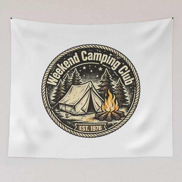 Item preview, Weekend Camping Club Badge - Vintage Camping - Tent Campfire Stars designed and sold by Htkester1.