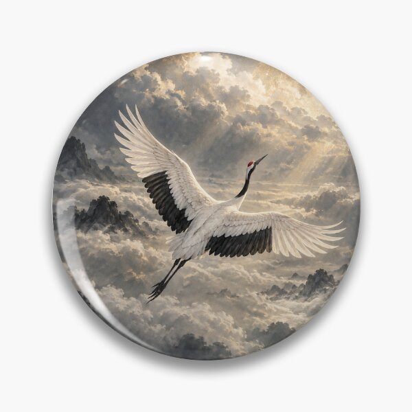 Item preview, White Wings Beyond the Clouds – Japanese Crane and Moon Art designed and sold by yuryu14yutaka.