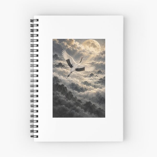 Item preview, White Wings Beyond the Clouds – Japanese Crane and Moon Art designed and sold by yuryu14yutaka.