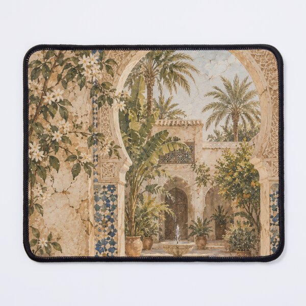 Item preview, Boho Mediterranean Courtyard Arch Oil Painting Warm Terracotta designed and sold by Jozefin's Studio.