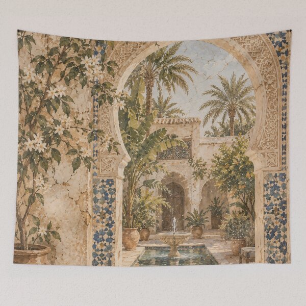 Item preview, Boho Mediterranean Courtyard Arch Oil Painting Warm Terracotta designed and sold by Jozefin's Studio.