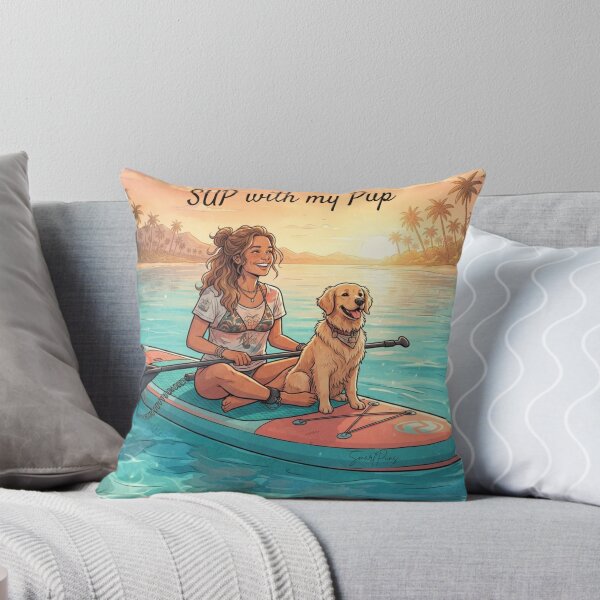 Item preview, SUP with my Pup - Cute Golden Retriever Dog on Stand Up Paddleboard, Girl and Puppy Summer Beach Sunset, Paddleboarding Apparel Graphic Sticker designed and sold by SmartPuns.