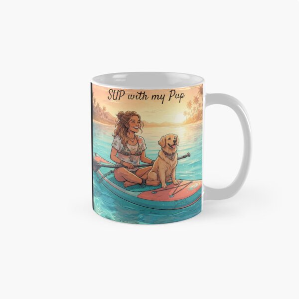 Item preview, SUP with my Pup - Cute Golden Retriever Dog on Stand Up Paddleboard, Girl and Puppy Summer Beach Sunset, Paddleboarding Apparel Graphic Sticker designed and sold by SmartPuns.