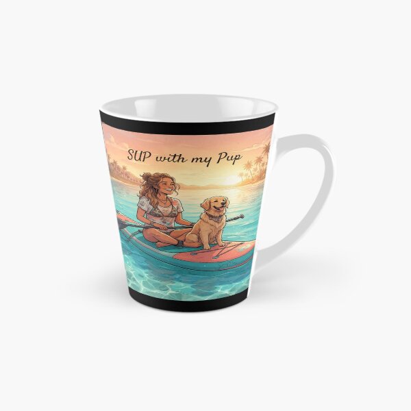 Item preview, SUP with my Pup - Cute Golden Retriever Dog on Stand Up Paddleboard, Girl and Puppy Summer Beach Sunset, Paddleboarding Apparel Graphic Sticker designed and sold by SmartPuns.