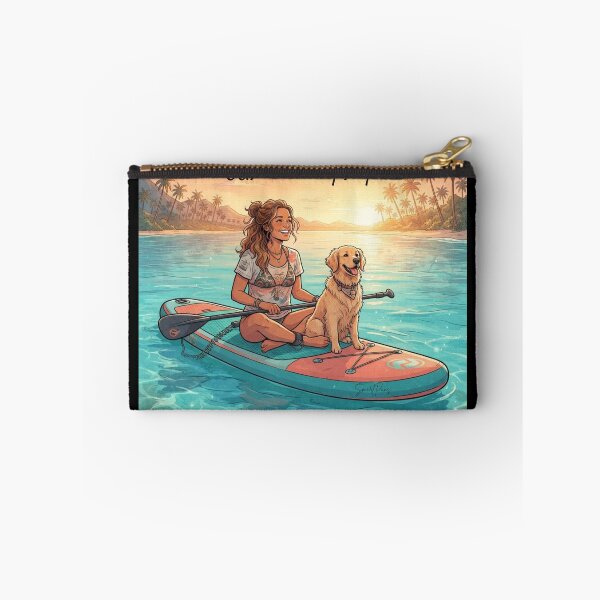 Item preview, SUP with my Pup - Cute Golden Retriever Dog on Stand Up Paddleboard, Girl and Puppy Summer Beach Sunset, Paddleboarding Apparel Graphic Sticker designed and sold by SmartPuns.