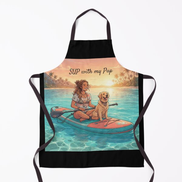 Item preview, SUP with my Pup - Cute Golden Retriever Dog on Stand Up Paddleboard, Girl and Puppy Summer Beach Sunset, Paddleboarding Apparel Graphic Sticker designed and sold by SmartPuns.