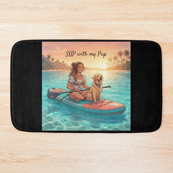 Item preview, SUP with my Pup - Cute Golden Retriever Dog on Stand Up Paddleboard, Girl and Puppy Summer Beach Sunset, Paddleboarding Apparel Graphic Sticker designed and sold by SmartPuns.