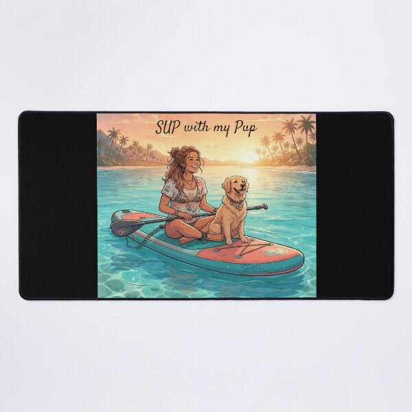 Item preview, SUP with my Pup - Cute Golden Retriever Dog on Stand Up Paddleboard, Girl and Puppy Summer Beach Sunset, Paddleboarding Apparel Graphic Sticker designed and sold by SmartPuns.
