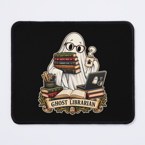 Item preview, Spooktober Ghost Librarian Cozy Reading Funny Halloween Book Lover Design designed and sold by PrintInkLab.